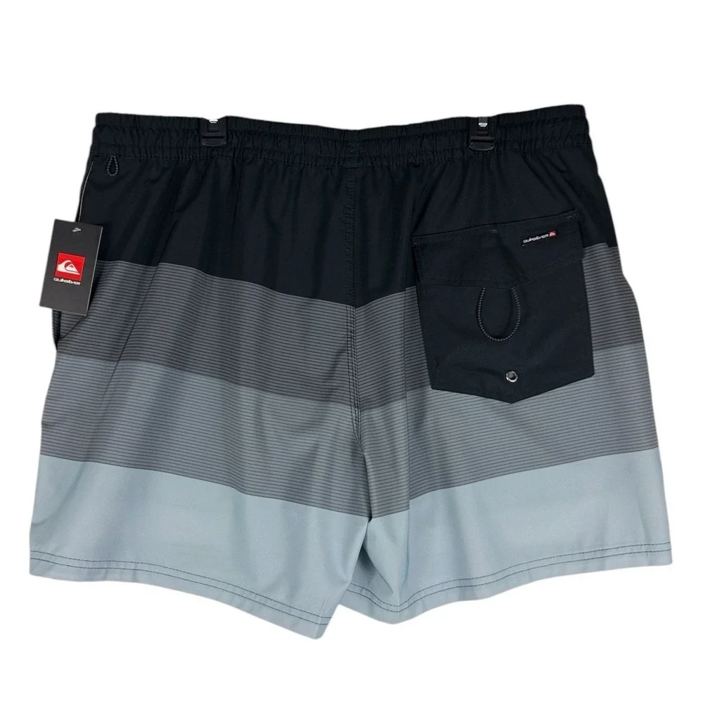Quiksilver Mens XXL Board Shorts Swim Trunks Black Grey Blue Striped NWT